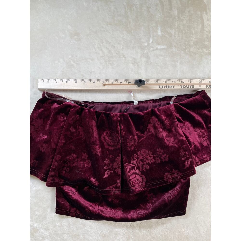 Vintage Womans Dead Stock Y2k Wine Velour Off the Shoulder Crop Top Pant Set L - Picture 7 of 16